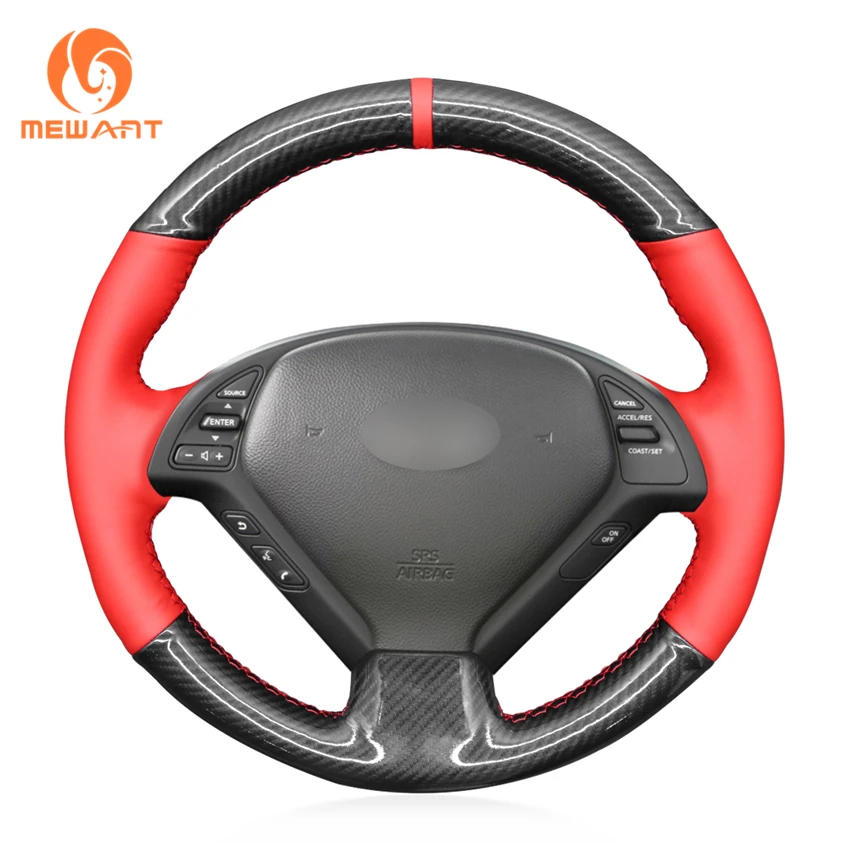 

Custom Hand Stitching Carbon Fibre Red Leather Steering Wheel Cover Wrap for Infiniti EX35 EX37 G25 G35 G37 Q40 Q60