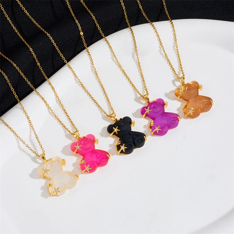 New arrival gold Plated star cute acrylic bear pendant necklace for women