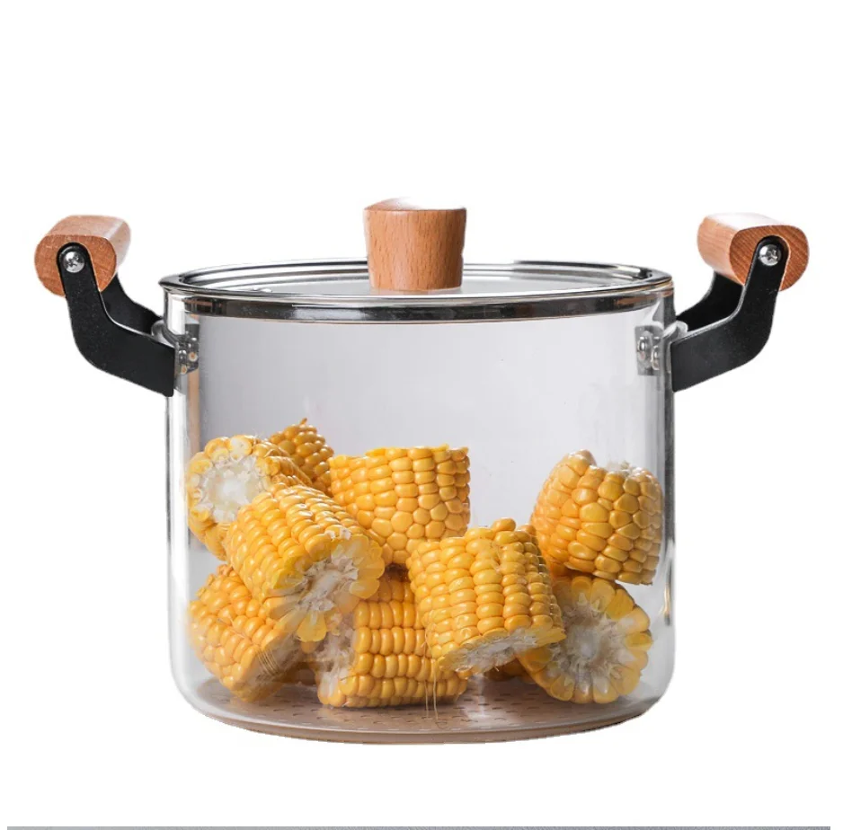

Transparent Heat Resistant Clear Round Glass Boiling Pot Glass Cooker soup Pot