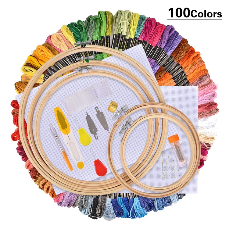 

Embroidery Starter Kit 100 Colors ecological cotton Embroidery Hoops Starter Cross Stitch Kit Craft DIY Tool Thread Set