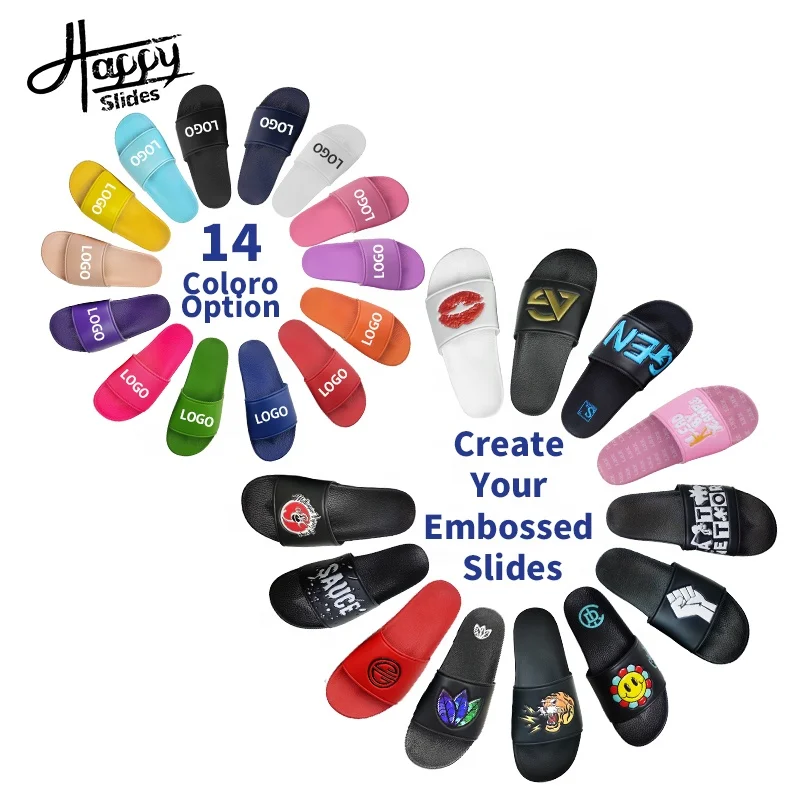 

Happyslides Logo Pvc Blank Designers Custom Slippers Slide Sandal,Slides Footwear Men'S Sandals Slippers, Customized color