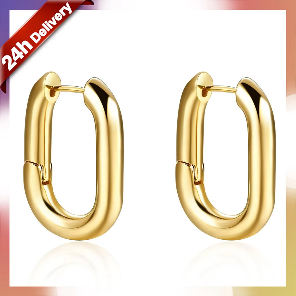 

Dylam Earring Hooks Gold Plated Horseshoe Earrings Tube Hoop Minimalist Huggie Chunky Little Copper U Shape Earings