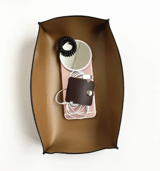 
Custom Ins hot North Europe style Leather folding Valet Storage coin Trays for Beautiful porch home 