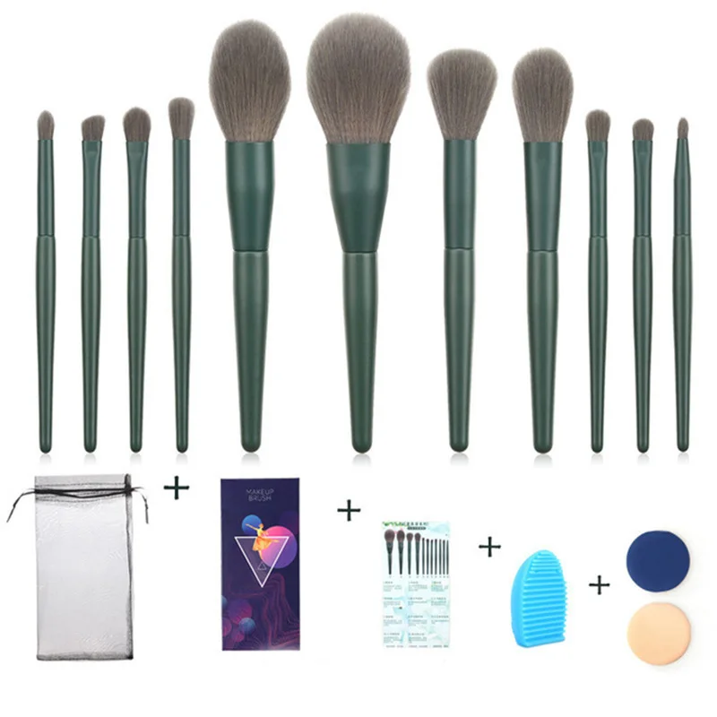 

Soft Fluffy Makeup Face Brush Sponge Puff Kit With Gift Box 11pcs Professional Synthetic Hair Vegan Makeup Brushes Set