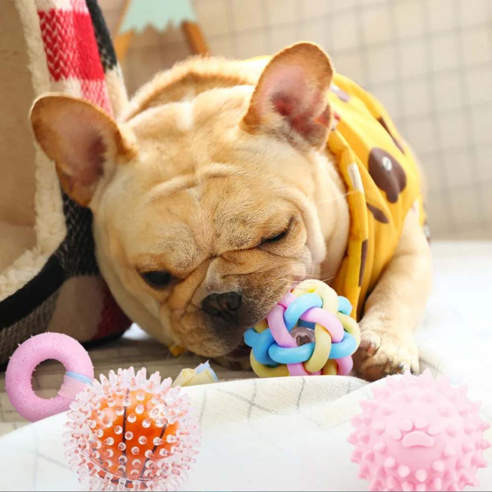 
2020 wholesale interactive pink rubber tooth cleaning dog chew ball pet toys 