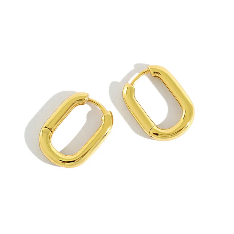 

SP Korean Simple Style Geometric Oval 925 Sterling Silver Hoop Earrings Jewelry