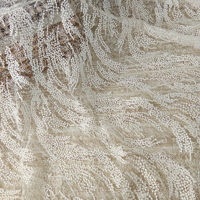 

Fashion couture 3D embroidery lace fabric for dress, Ivory