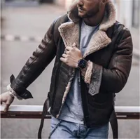 

2019 New Autumn and winter Short plus velvet thick leather jacket Men's coat