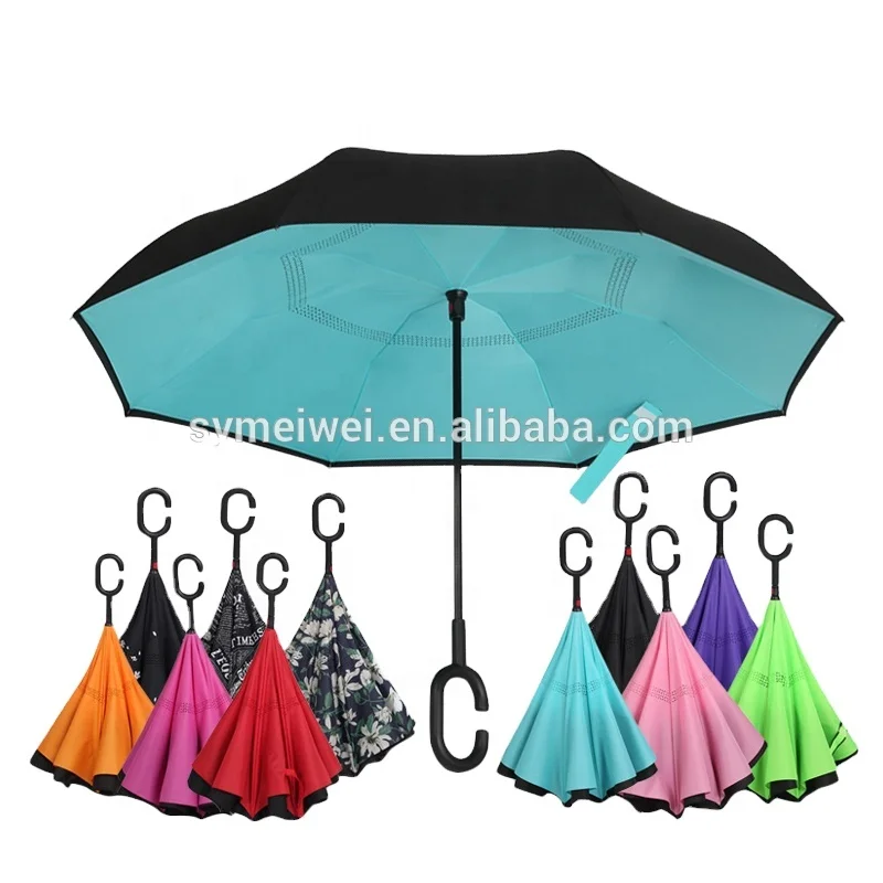 

reverse double layer inverted umbrella with c handle upside down umbrella unbreakable wholesales manufacture custom