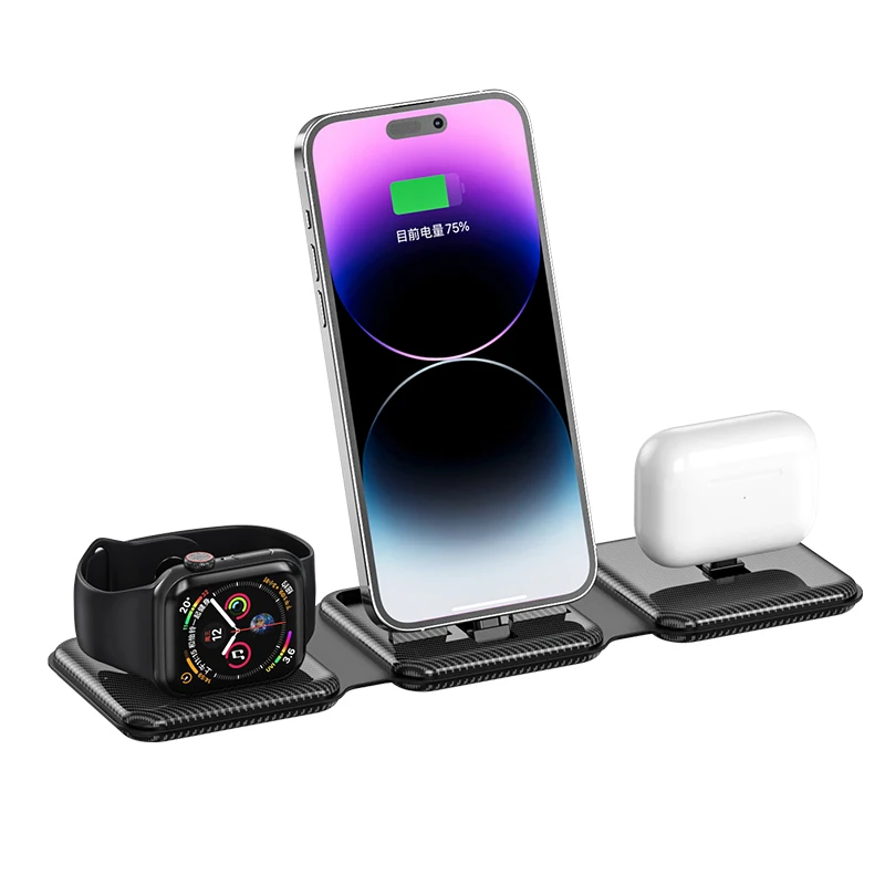 

New 3 In 1 Mobile Phone Watch Earphone Support Wireless Charger Portable Foldable Fast Wireless Charger