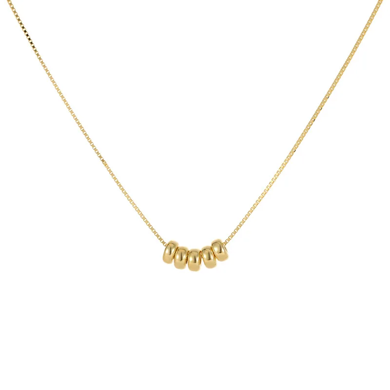 Fashion Necklaces 925 Sterling Silver Round Circle Ring Necklace Five Round Beads Beans Charms Gold Plated Necklaces for Women