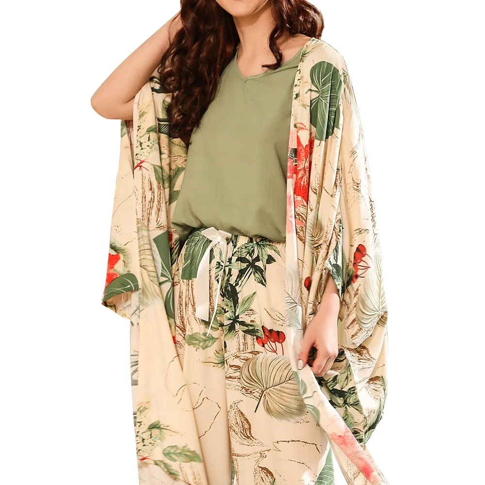 

4 Piece Woman's Pajamas Sets Printed Autumn Night Suits Floral Female Pyjamas Sets