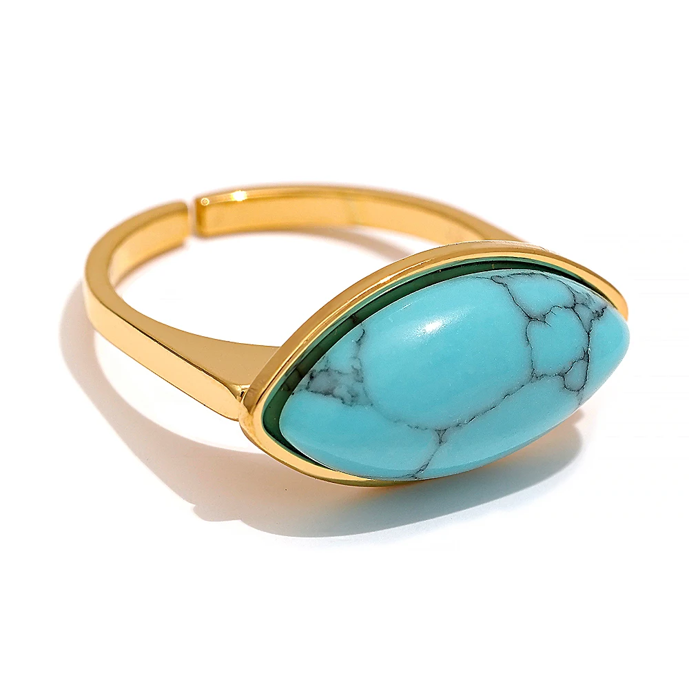 

JINYOU 099 Natural Turquoise Stone Stainless Steel Minimalist Geometric Cheap Ring Trendy Bohemia Charm Fashion Jewelry