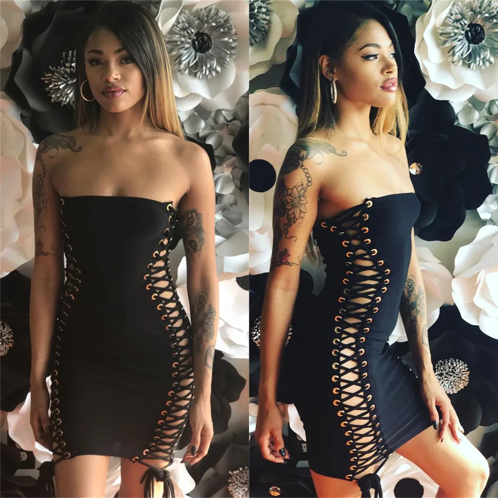 

2021 Wholesale Elbise Solid Color Bodycon Sexy Tube Top Sleeveless Summer Women Bandage Mini Sun Dress, Picture color