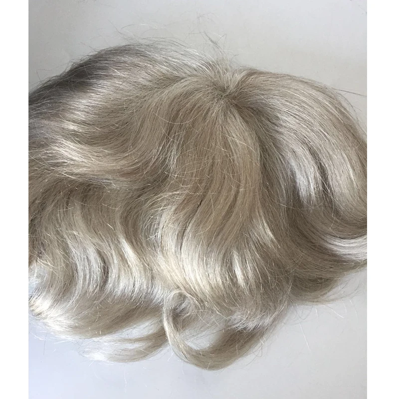 

YL Factory mens thin skin toupee human hair toupee 004 grey hair