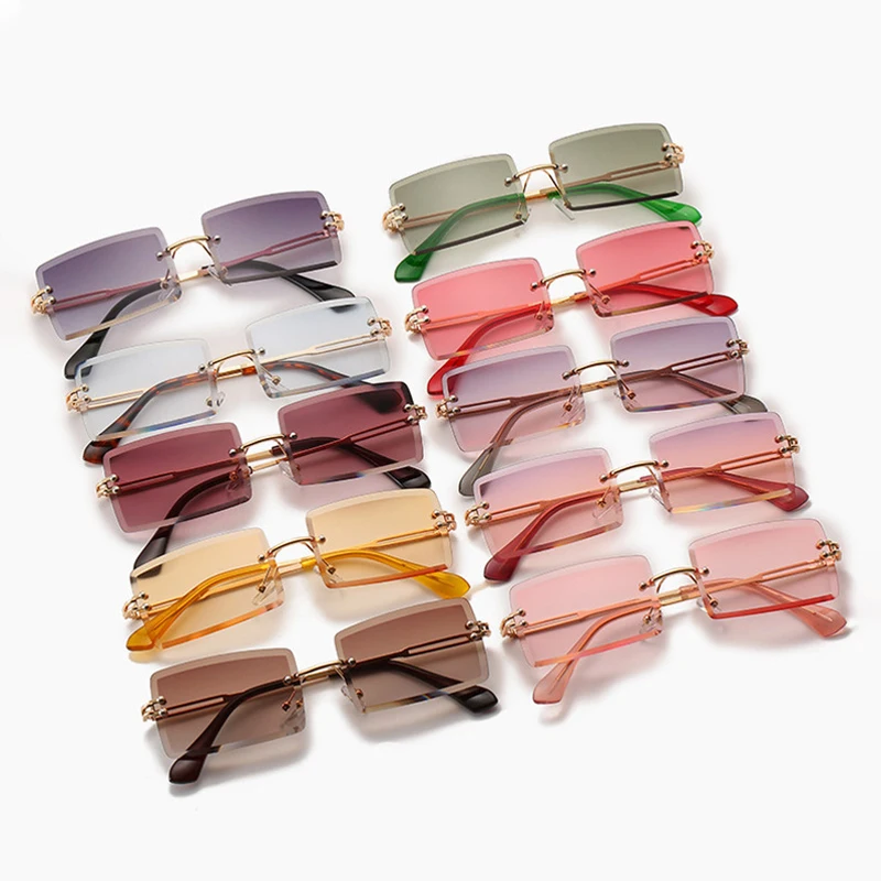 

2021 Fashion Hot Sale Street Beat Sunglasses Women shades Fashion Rimless Square Sun Glasses