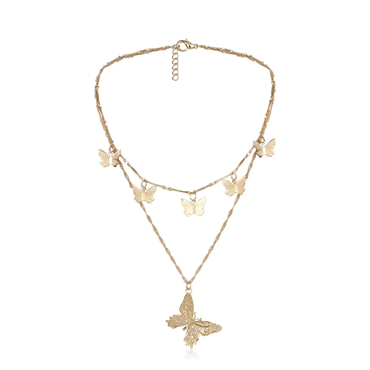

Free Shipping Popular Multi Layer Gold Butterfly tassel choker tennis Necklace for women girl
