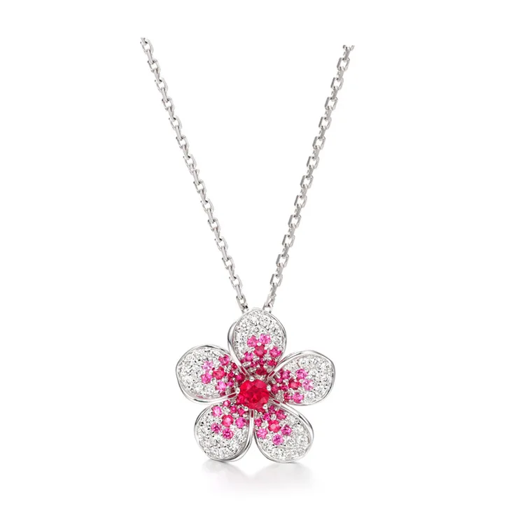 

Manufacturer direct KYNL0249 Flower Shape 3A Zircon Necklaces For Women, Red,blue