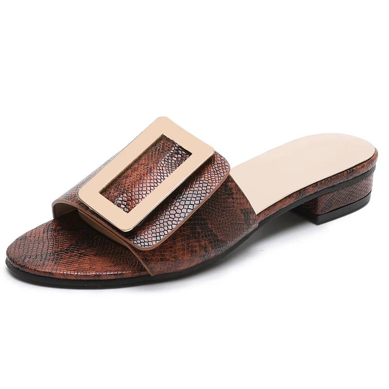 

Women's Comfy Slipper Peep Toe Buckle Low Heel Beach Lady Slide Mule Sandal