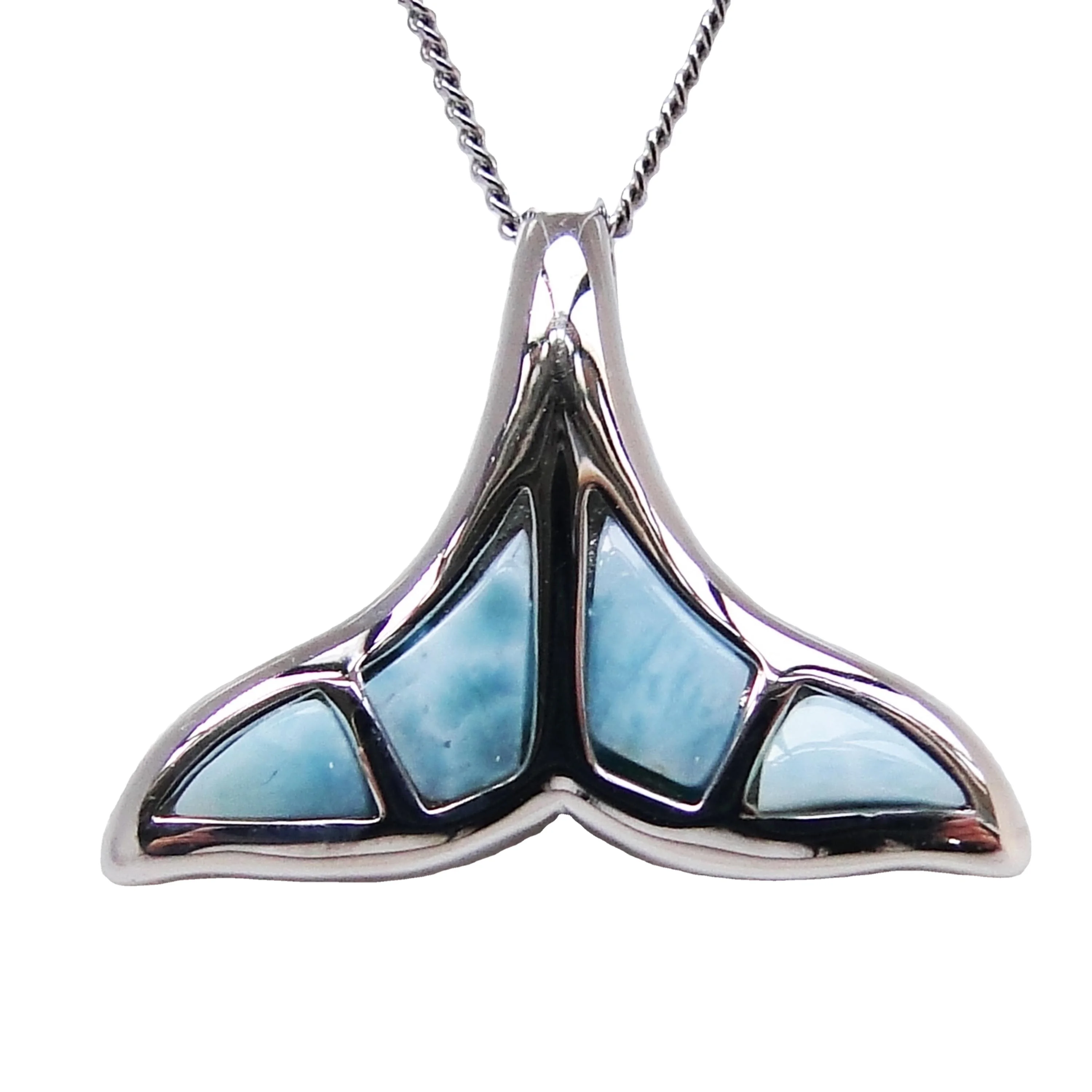 

Sea Life Collection 925 Sterling Silver Natural Larimar Whale Tail Pendant For Women