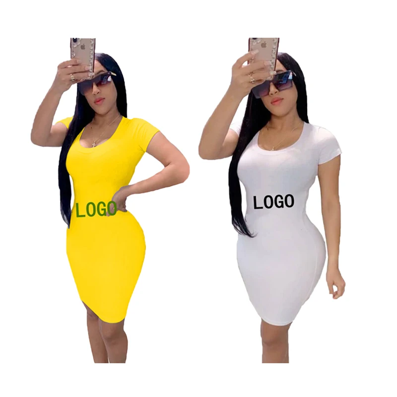 

2021clothing Women Bodycon Soild Casual Outfits Print letter casual arm wrap summer C****L dresses