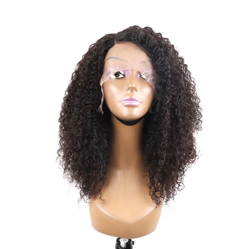 

Hot selling 18" 180% Curly Wig For Black Women Pre Plucked With Baby Hair T Part Lace Front Human Hair Wigs, 1b