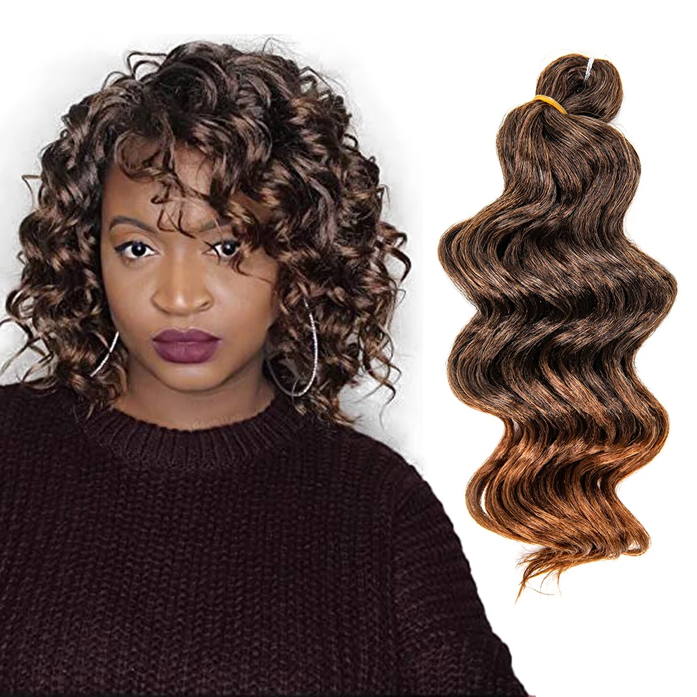 

Amazon Hot Selling Ocean Wave Crochet Hair 9 Inch Deep Wave Braiding Hair Wavy Synthetic Deep Wave Crochet Braids Hair, 1b#, 2#, p4/30#, t1b/30#