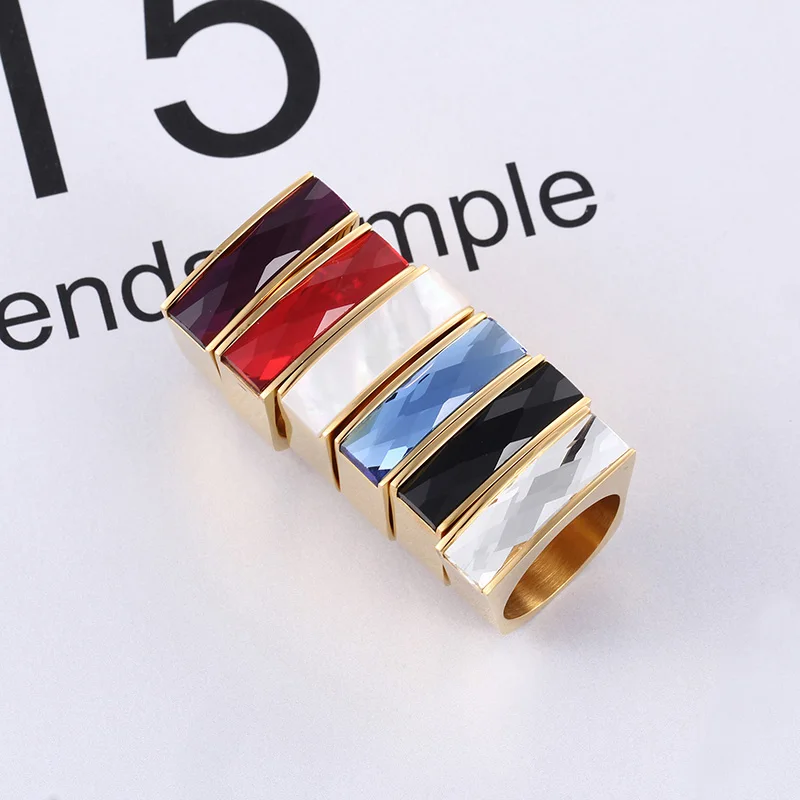 

Custom Stylish Stainless Steel Finger Jewelry Fashion Glass Rings Trend 2020