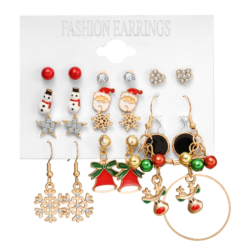 

2020 New Cute Santa Claus Snowman Christmas Earrings set Drop Dangle Earrings for Women Girls