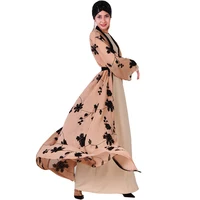 

2019 latest abaya designs dubai Luxurious floral embroidery dress chiffon long kimono cardigan abaya