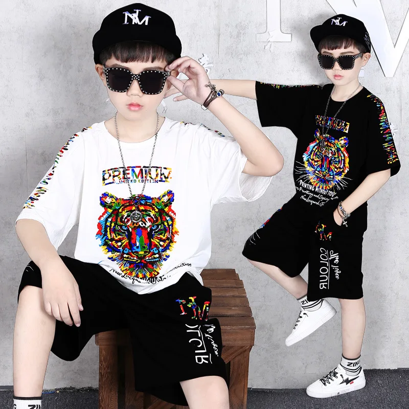 

Children's clothing children's short-sleeved suit casual tiger head big boy two-piece suit 2021 new summer children's clothes