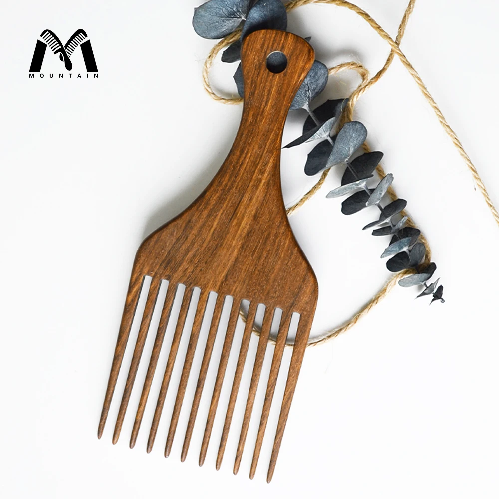 

Wholesale Custom Logo Sandalwood Afro Pick Comb Detangle Styling for Hair Wide Tooth Comb, Natural