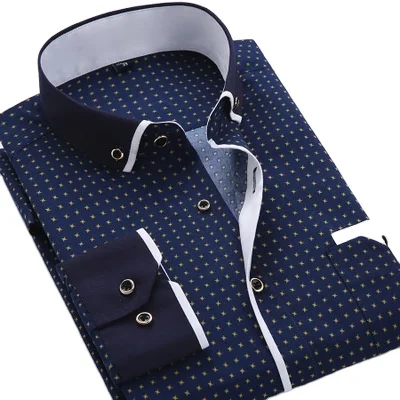 

Men Shirt Slim Fit Long Sleeve Business Casual Printed Formal Dress Shirts