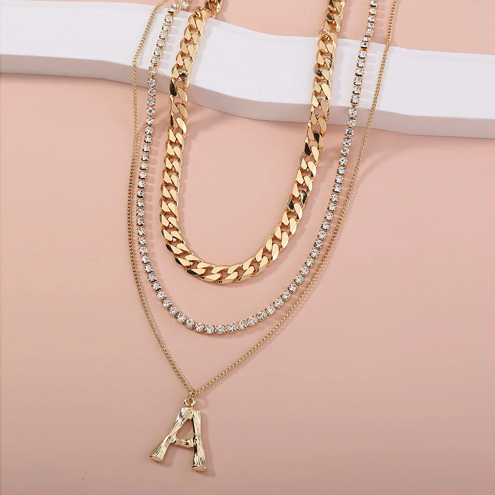 

Niche design with diamond necklaces women's simple letter a pendant multi-layer Necklace
