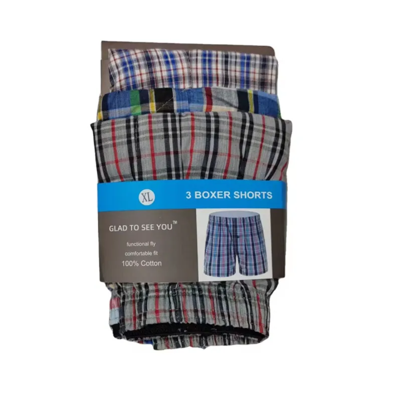 Men's Summer Casual 100% Cotton Boxer Shorts Quick Dry Breathable Mid-Waist Loose Woven Striped Boxers