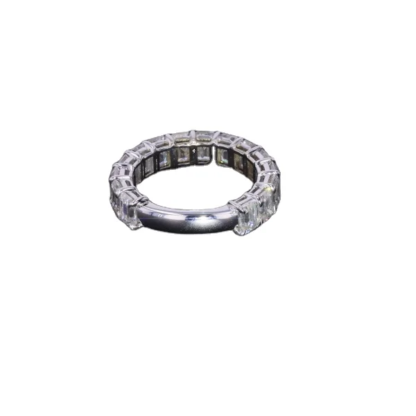 

14K white gold moissanite wedding band with emerald cut 4*3mm moissanite eternity ring