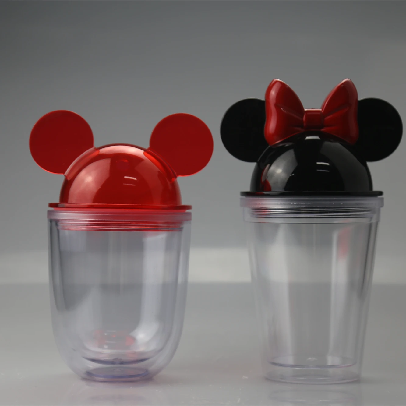 

2021 Summer plastic cups minnie mouse mug 16oz 12oz cute sustainable bpa free double wall mugs customizaed with lids and straws