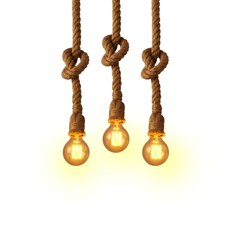 New Design Led Bulb Vintage Hemp Rope Pendant Lights Loft Hanging New Design Led Bulb Vintage Hemp Rope