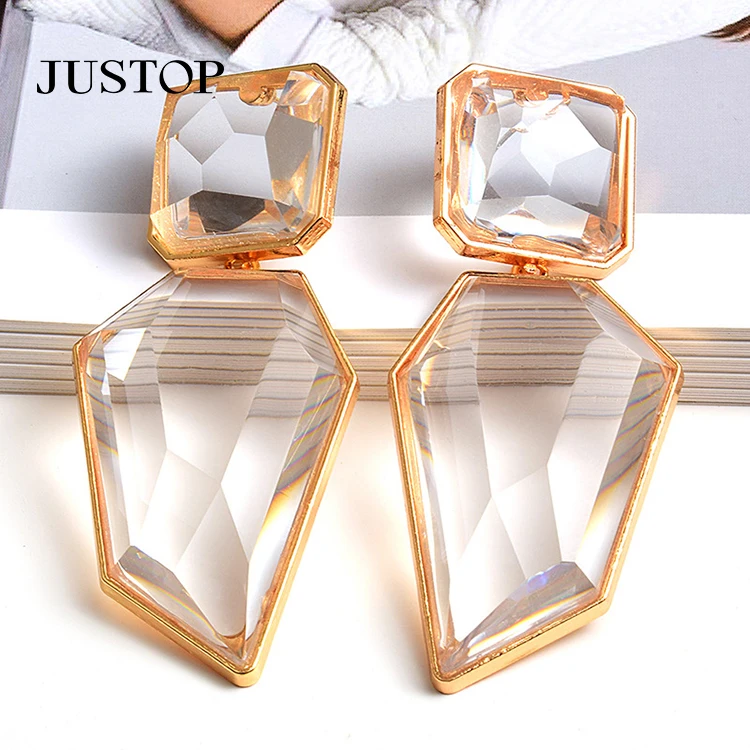 

Wholesale ZA 2022 Hanging Elegant Crystal Irregular Clear And Pure Resin Long Dangle Earrings