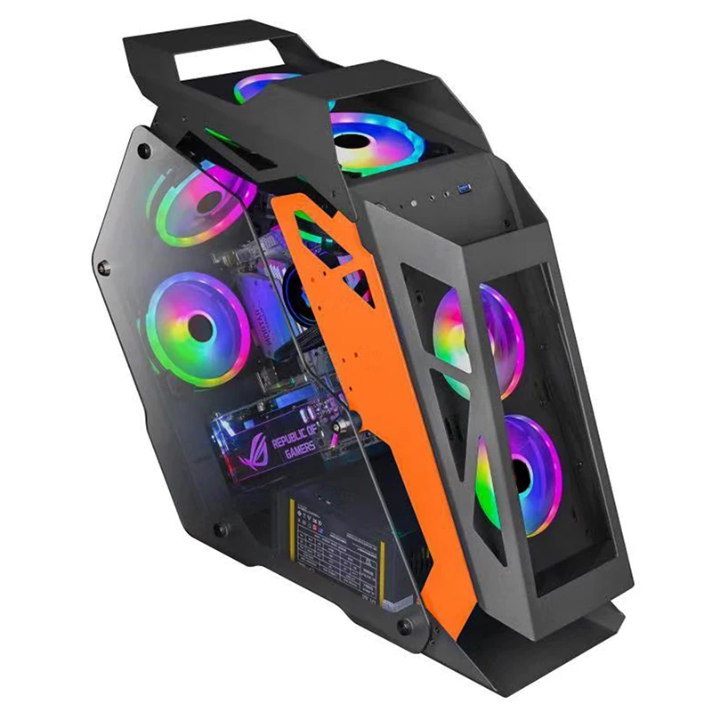 

The Latest RGB Light Strip Computer Case gaming computer gpu mining case custom logo, Blcak painting