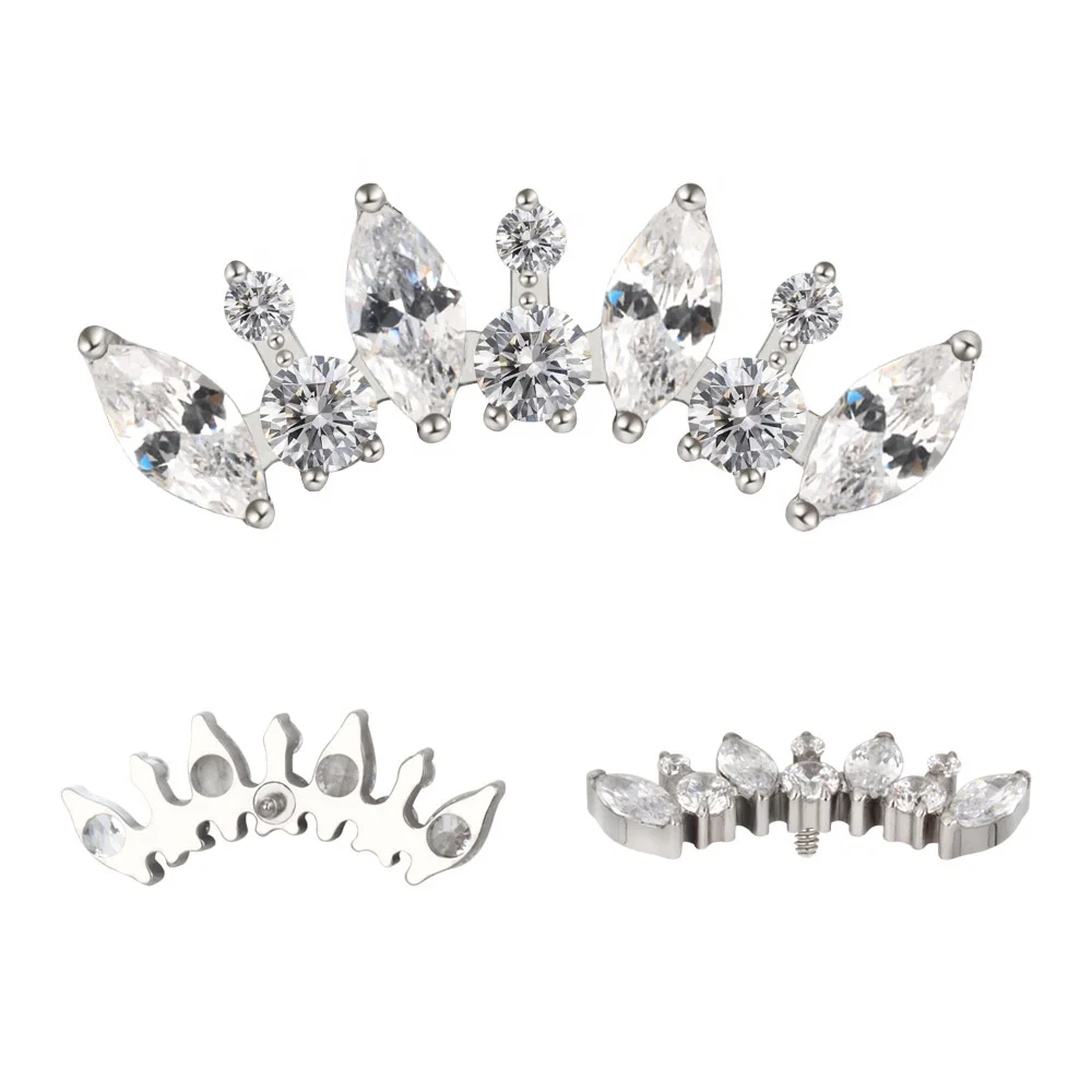 

Wholesale G23 Titanium Marquise CZ and Round CZ Alternate Internally Threaded Top Earring Piercing Jewelry