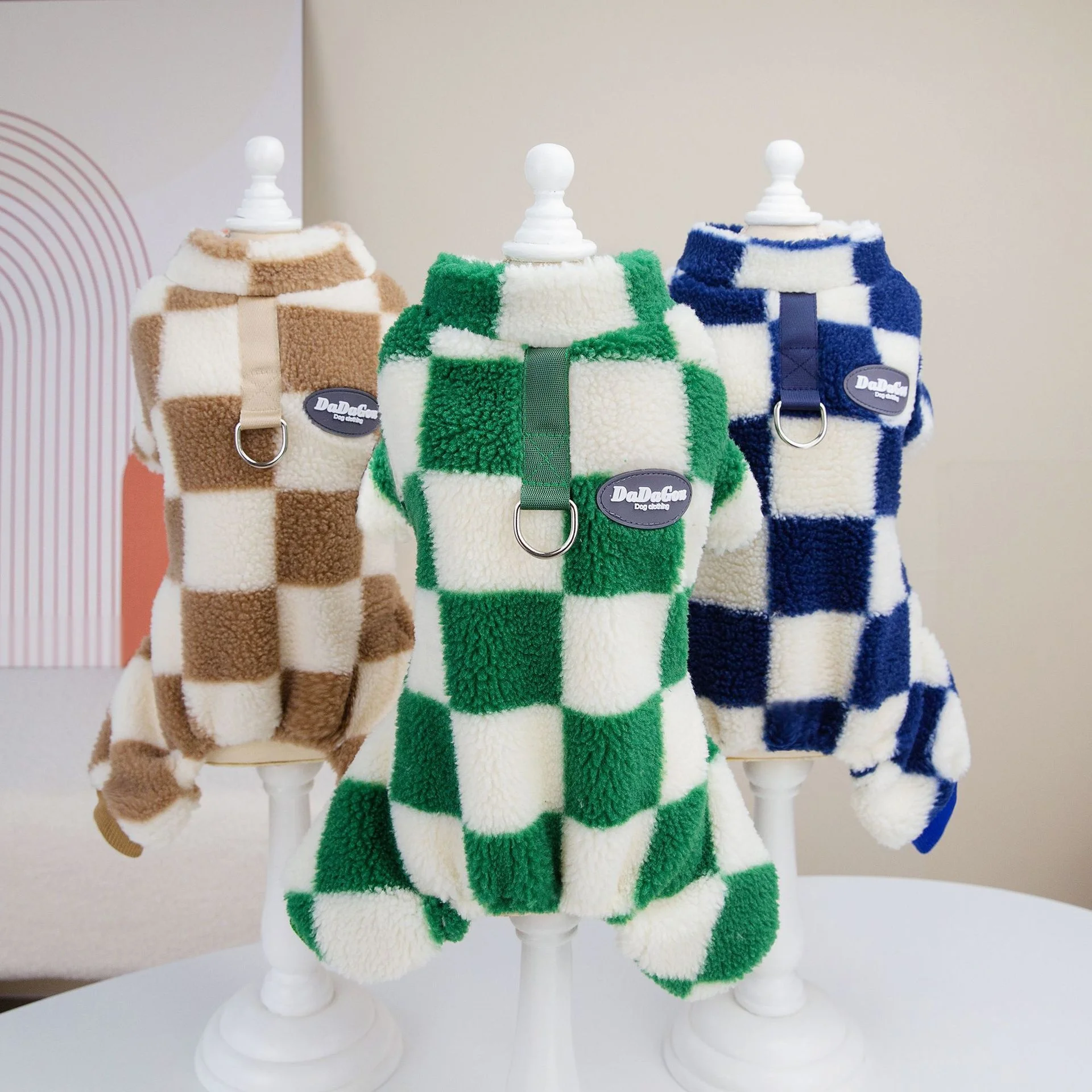 

Winter Warm Clothes for Dogs Cats Coat Jacket With Traction Ring Puppy Pajamas Fleece Plaid Pet Jumpsuit Dog Sweater