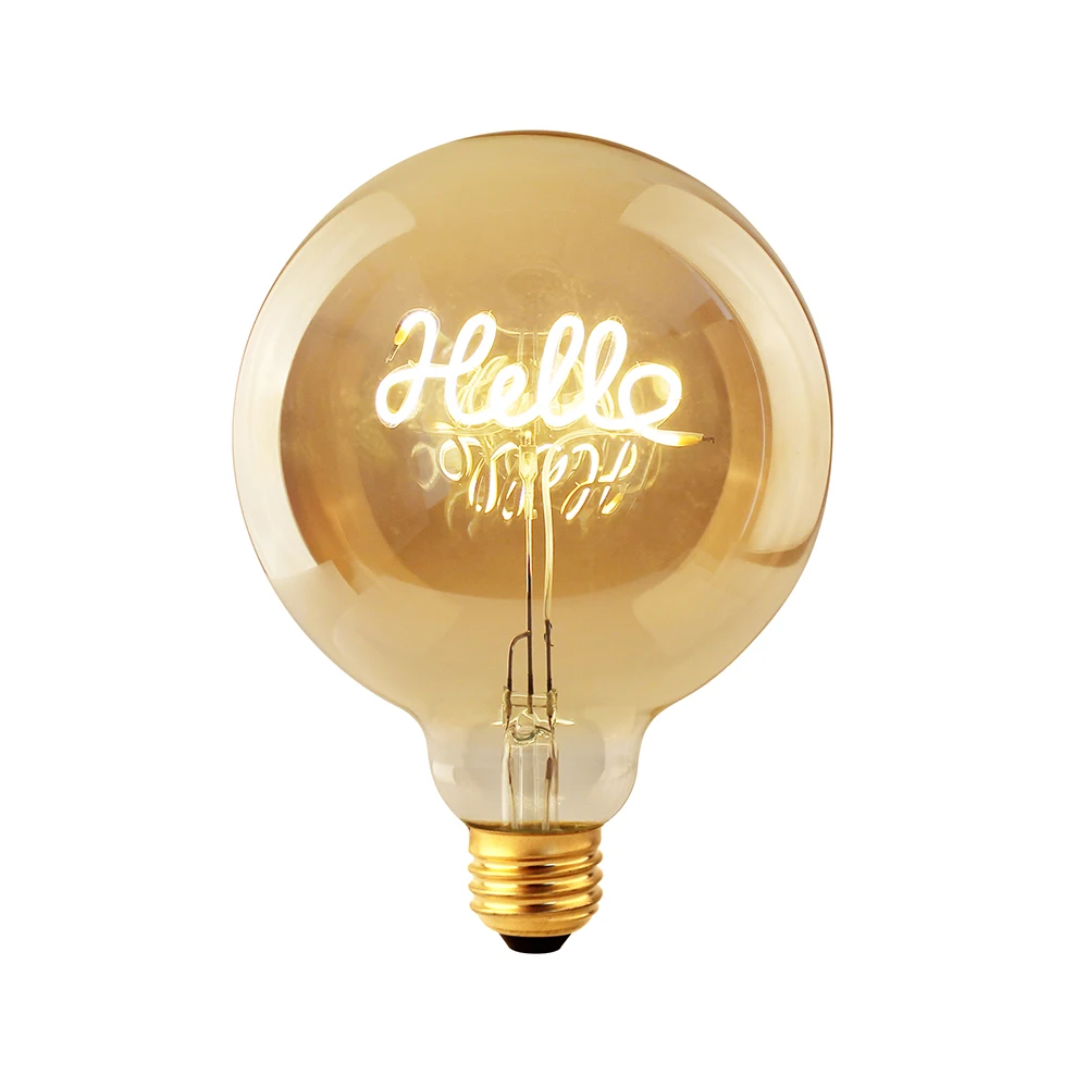 G125 4w amber glass E26 E27 base with Home Love word shape flexible soft filament LED bulb