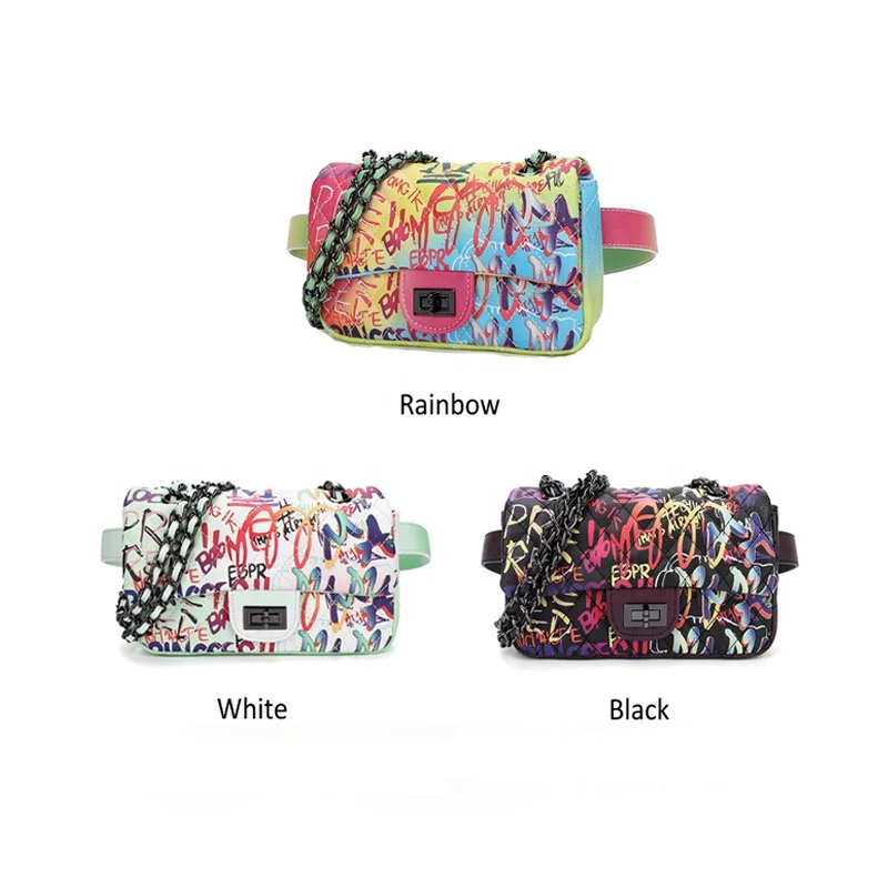 

TS9040 2020 Water Proof Graffiti fanny pack purse fashion ladies multi color purse graffiti waist women fanny pack waist bag