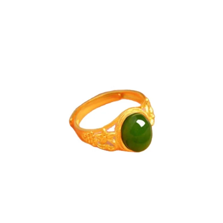 

Vietnamese Sand Gold Gemstone Women's Ring Gold-Plated Emerald Women's Ring Gold Women's Color Retention Ring