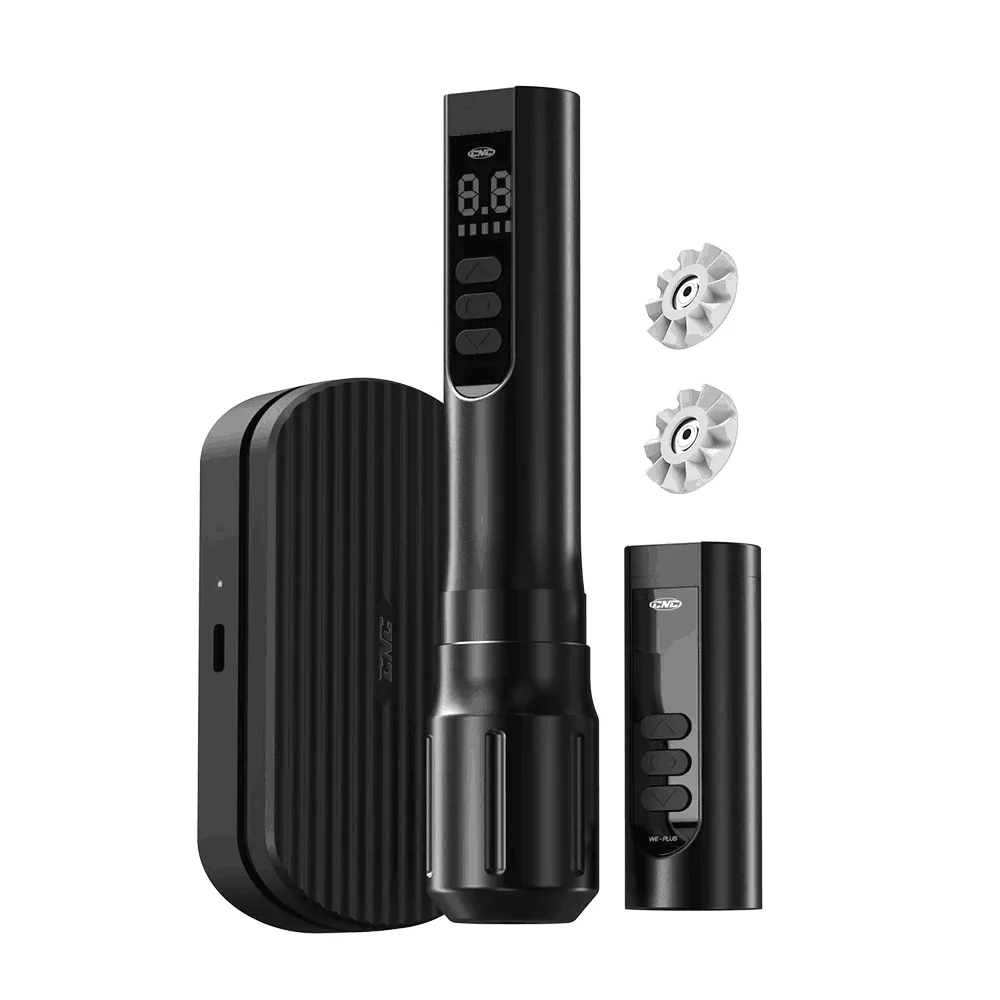 

CNC WE PLUS top quality 2000mAh dual battery wireless rotary tattoo machine pen with wireless tattoo pedal, Black