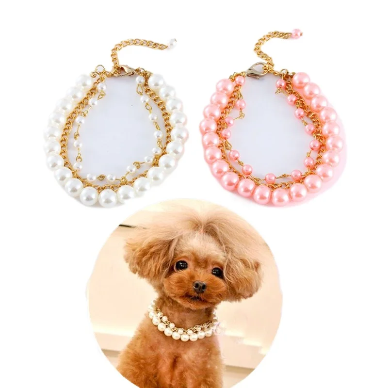 

New Pet Products Pearl Collar Bell Cat Dog Elastic Necklace Pet Accessories