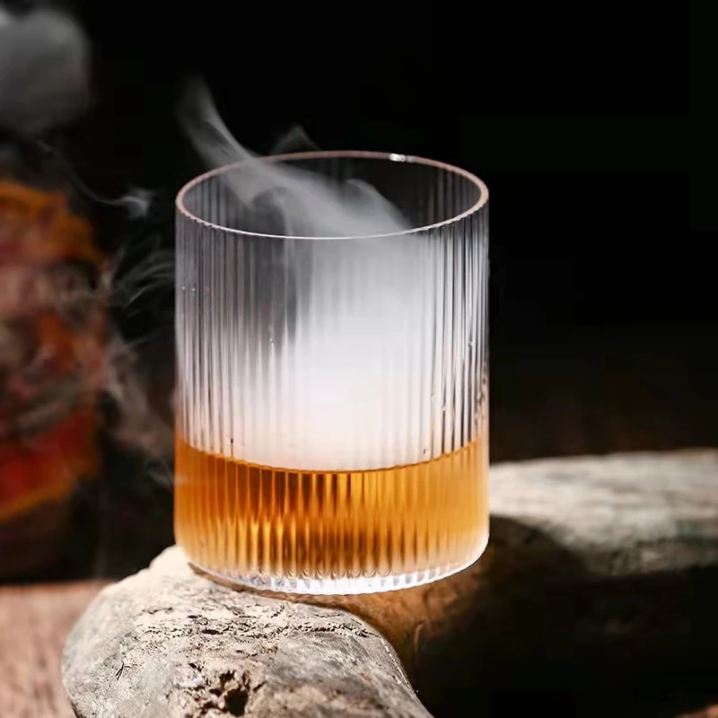 

Ribbed fluted vertical stripe Smoked Grey and clear Ripple mug Heat Resistant Glass Water Mug whisky glass, Transparent clear