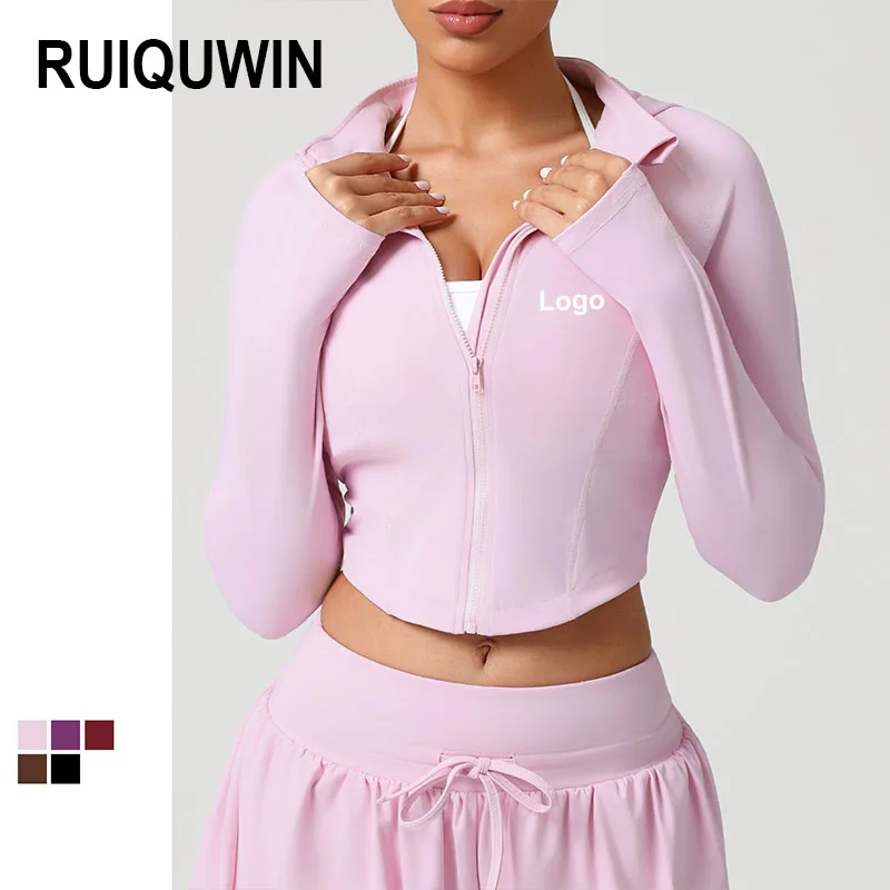 Spandex Nylon Blend Long Sleeve Zipper短款瑜伽Top