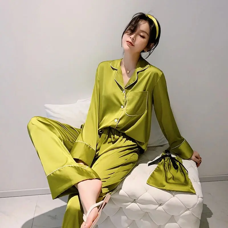 

Vintage button down pjs loungewear 2pcs female private label sleepwear silk pyjama set